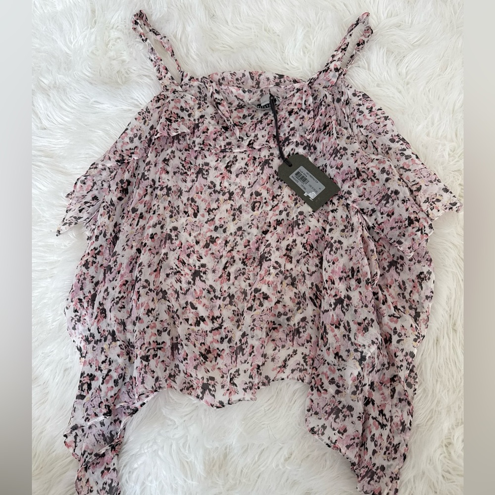 All Saints Pink and Black Floral Blouse